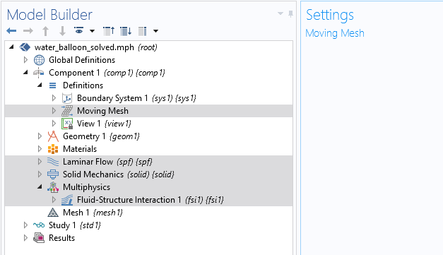 COMSOL Multiphysics中的“移动网格”设置的屏幕截图。